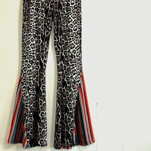 Animal Print Elastic  Waist Flare Leg Pants